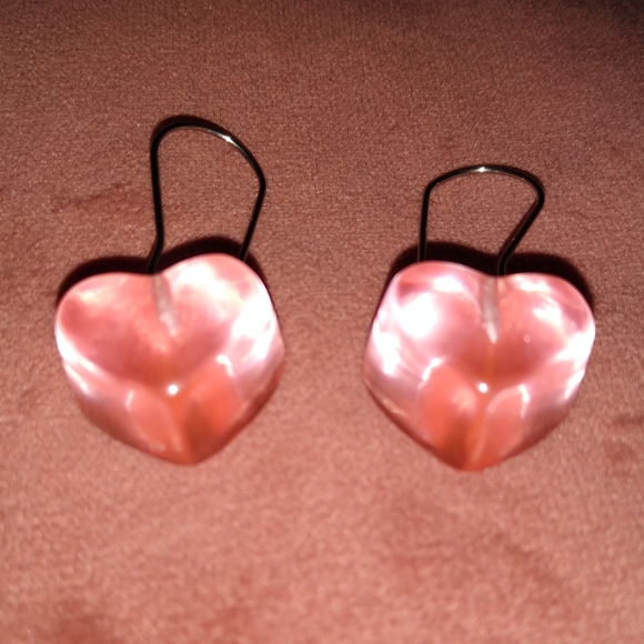 Pink Heart Candy Charm Earrings 80s 90s Cute Retro Chunky Hearts Charms Handmade - Picture 3 of 4
